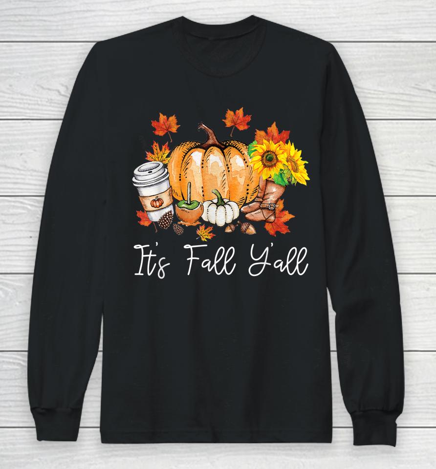 It's Fall Yall Pumpkin Leopard Halloween Autumn Thanksgiving Long Sleeve T-Shirt