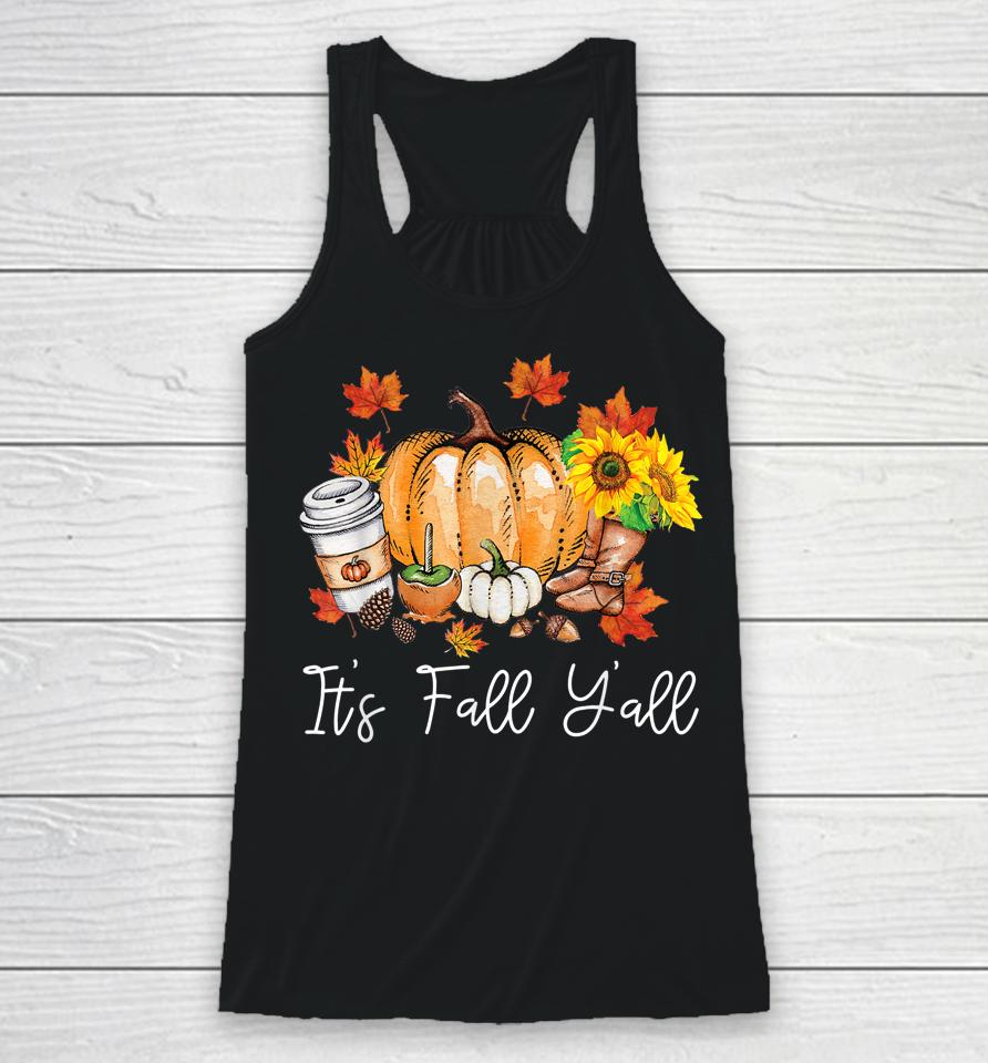 It's Fall Yall Pumpkin Leopard Halloween Autumn Thanksgiving Racerback Tank