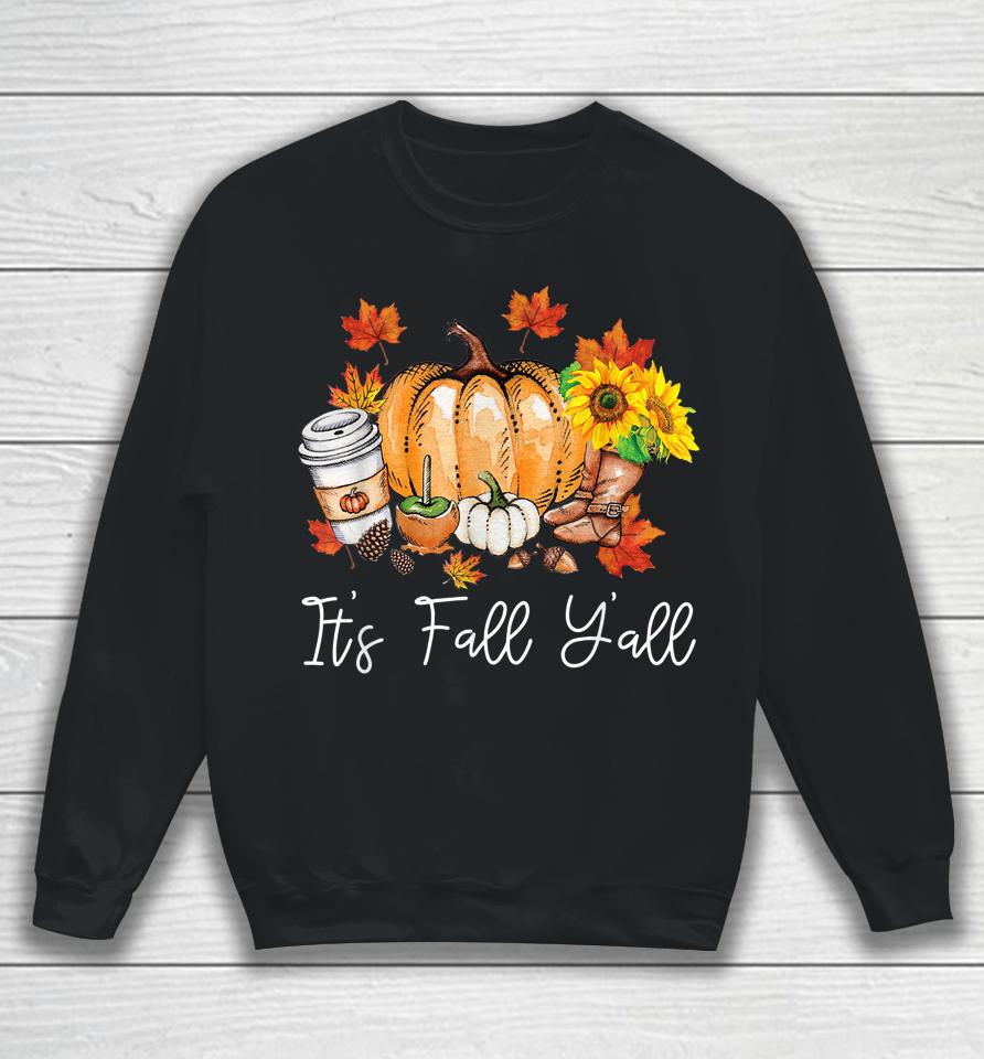 It's Fall Yall Pumpkin Leopard Halloween Autumn Thanksgiving Sweatshirt