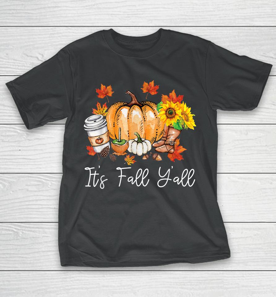 It's Fall Yall Pumpkin Leopard Halloween Autumn Thanksgiving T-Shirt