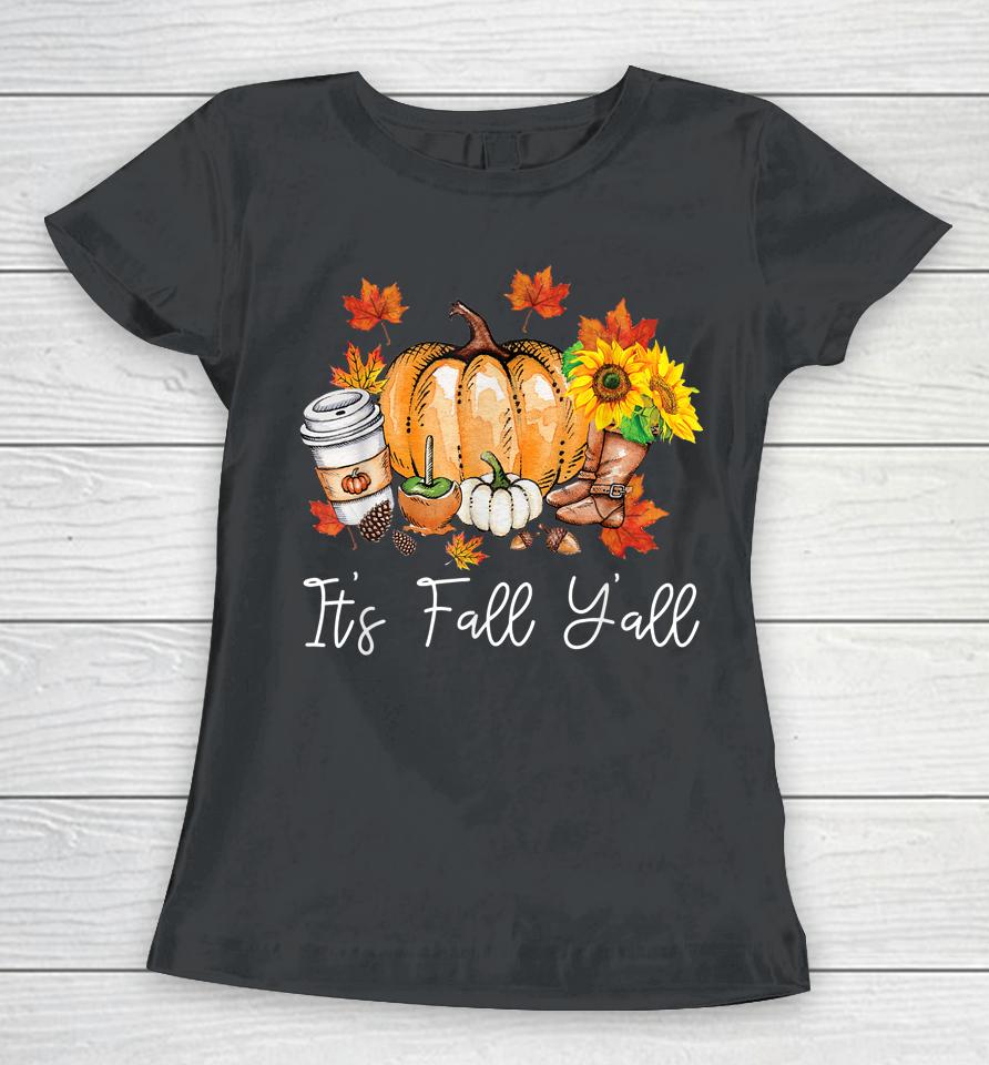It's Fall Yall Pumpkin Leopard Halloween Autumn Thanksgiving Women T-Shirt