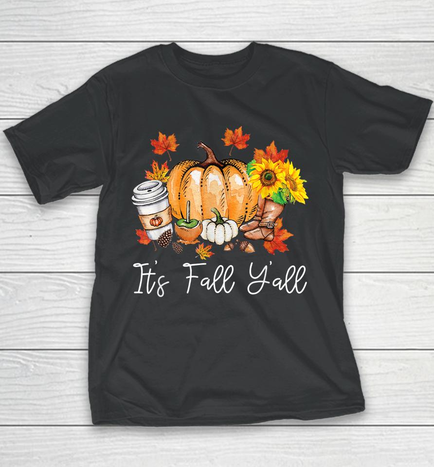 It's Fall Yall Pumpkin Leopard Halloween Autumn Thanksgiving Youth T-Shirt