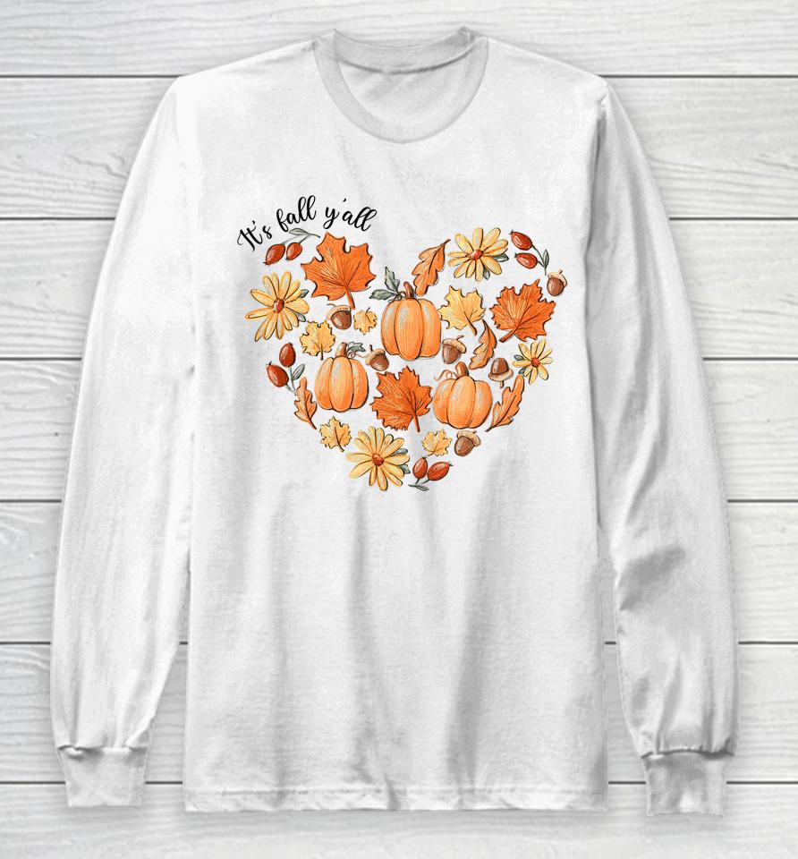 It's Fall Y'all Vintage Pumpkin Leaf Fall Autumn Heart Long Sleeve T-Shirt
