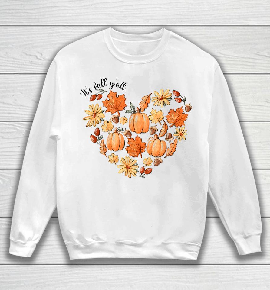 It's Fall Y'all Vintage Pumpkin Leaf Fall Autumn Heart Sweatshirt