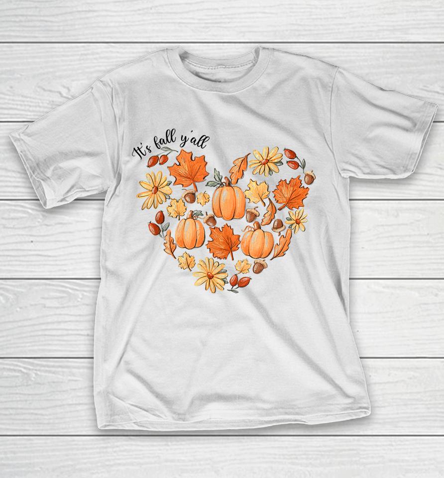 It's Fall Y'all Vintage Pumpkin Leaf Fall Autumn Heart T-Shirt