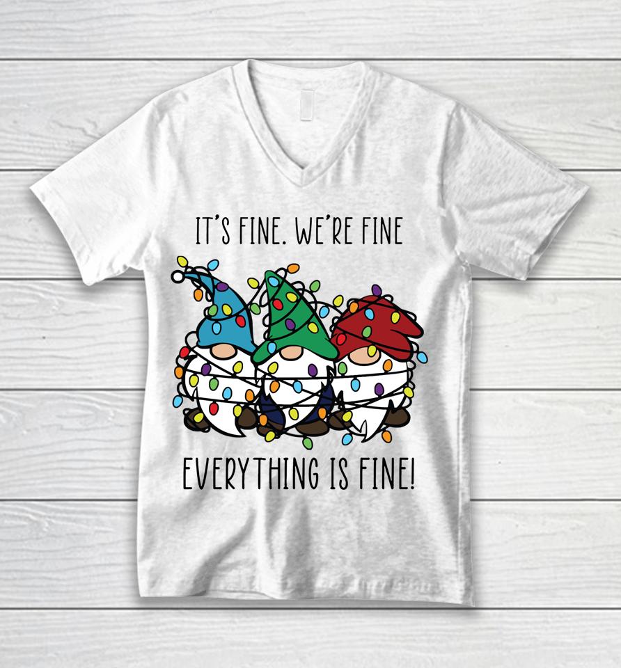 It's Fine We're Fine Everything Is Fine Gnomes Teacher Xmas Unisex V-Neck T-Shirt