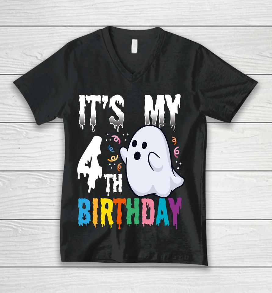 It's My 4Th Birthday – Halloween Spooky Season B-Day Lover Unisex V-Neck T-Shirt
