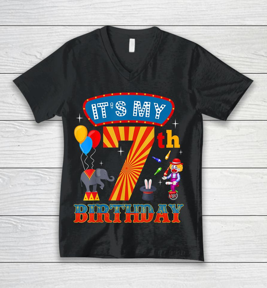 It's My 7Th Birthday Ringmaster Kids Circus Party B-Day Unisex V-Neck T-Shirt