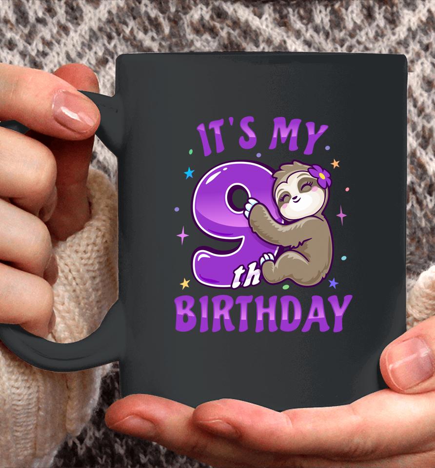 It's My 9Th Birthday Purple Sloth Girl Nine Bday Theme Party Coffee Mug