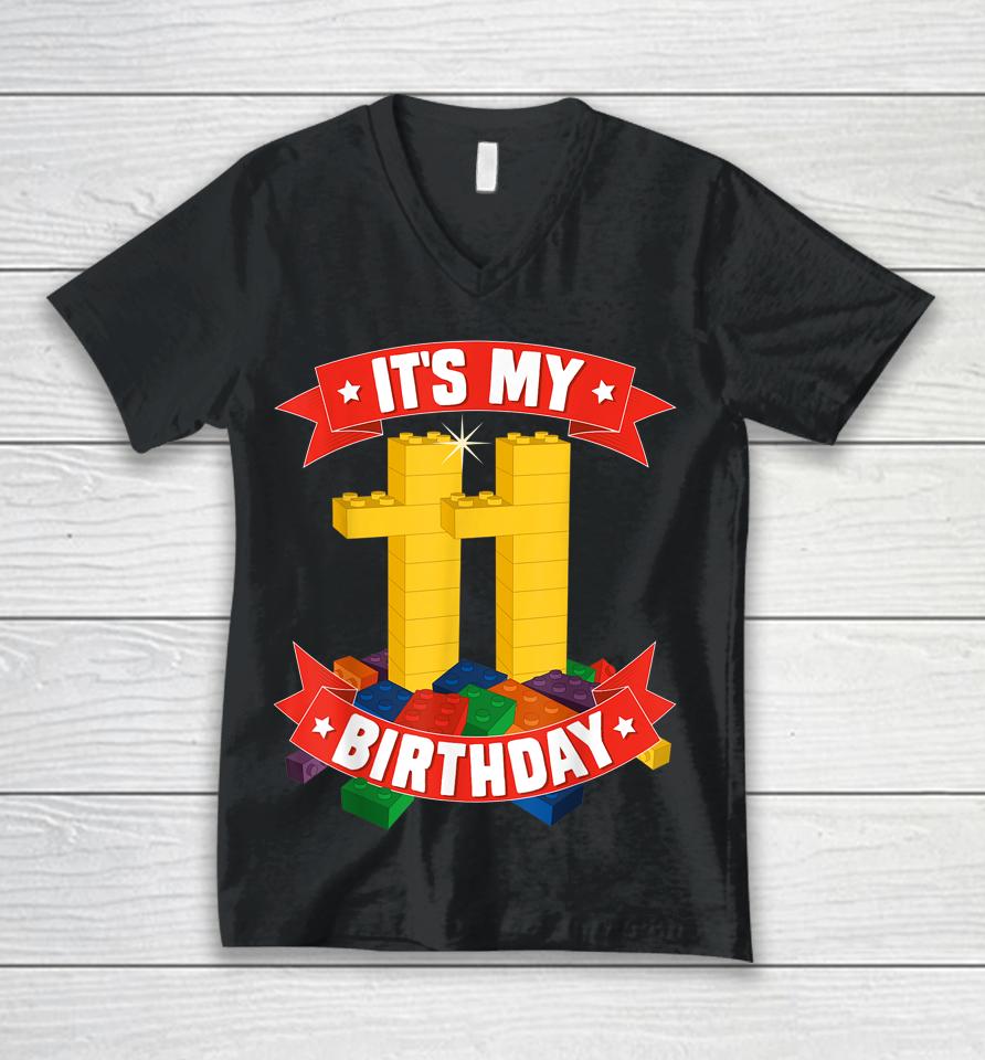 It's My Birthday 11 Years Old Block Building Boys Unisex V-Neck T-Shirt