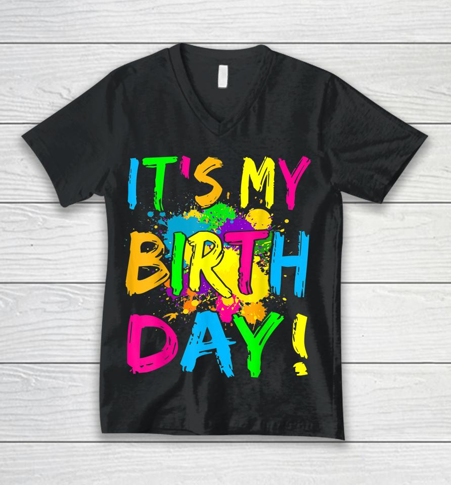 It's My Birthday Boy Girl Let's Glow Retro 80'S Party Outfit Unisex V-Neck T-Shirt