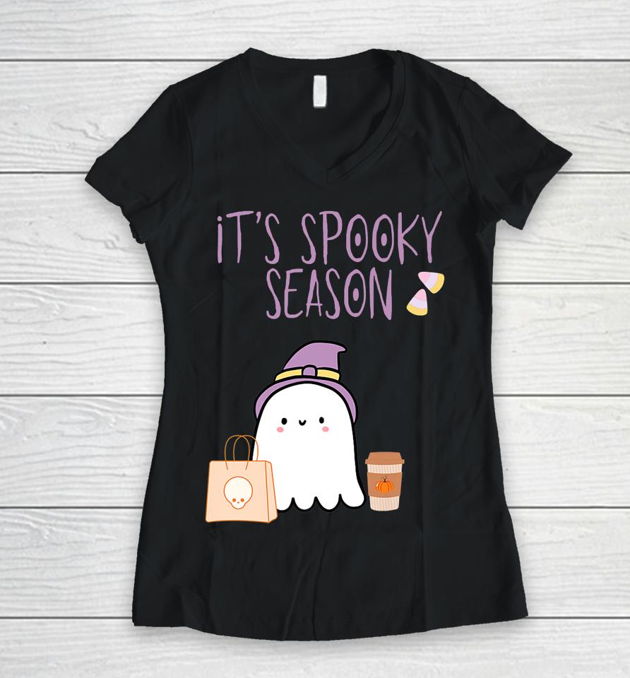 It's Spooky Season Cute Halloween Shopping Ghost Women V-Neck T-Shirt