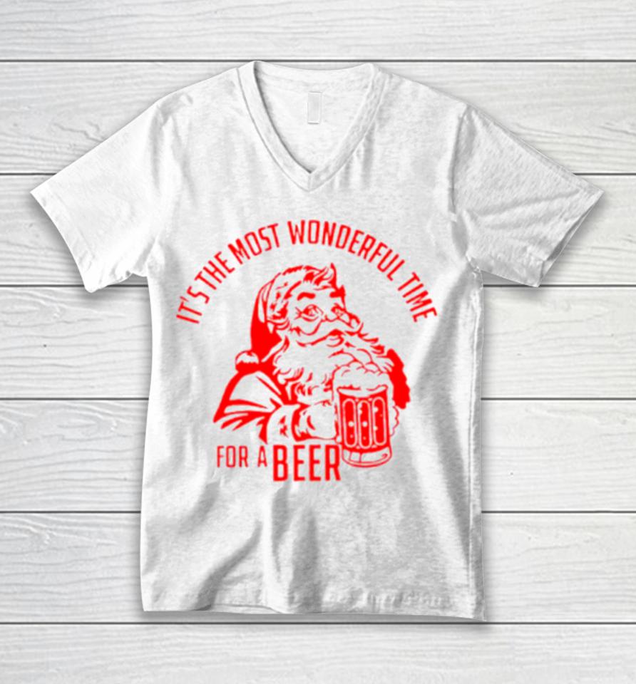It’s The Most Wonderful Time For A Beer Santa Christmas Unisex V-Neck T-Shirt