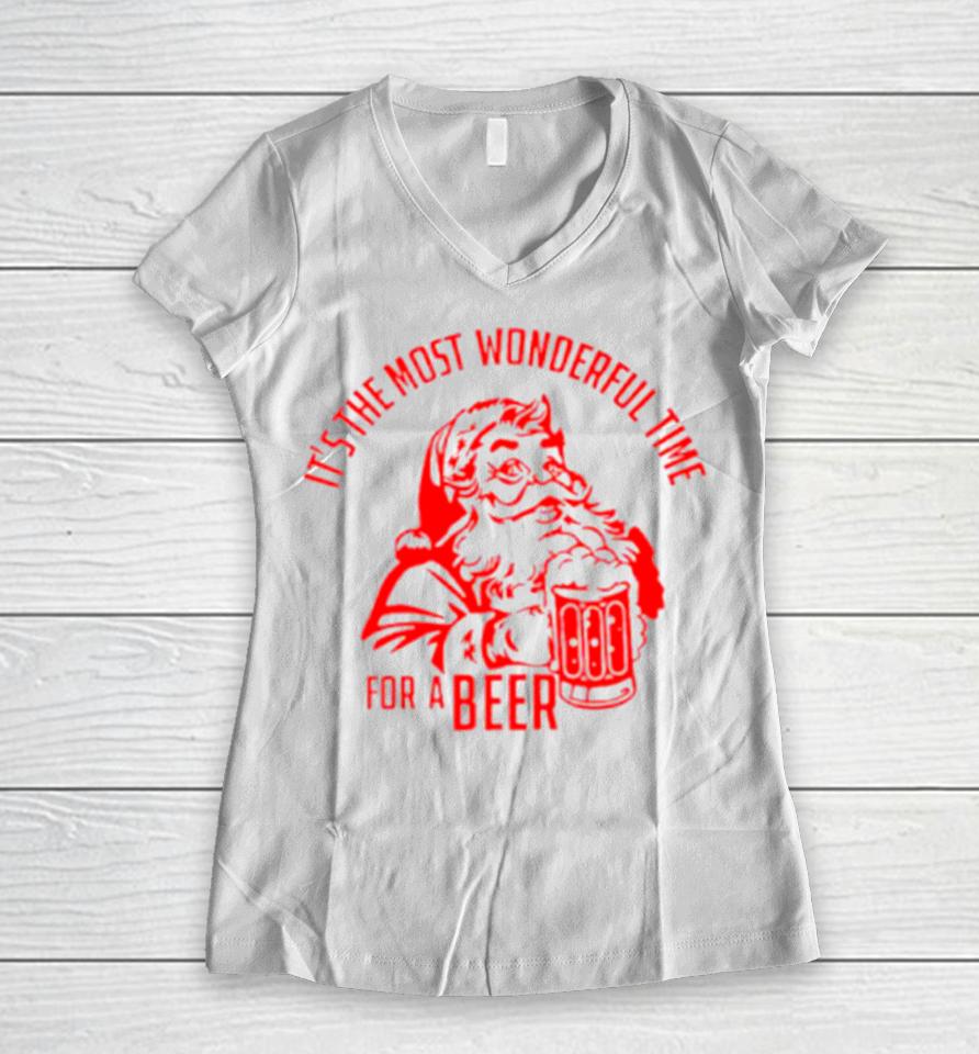 It’s The Most Wonderful Time For A Beer Santa Christmas Women V-Neck T-Shirt