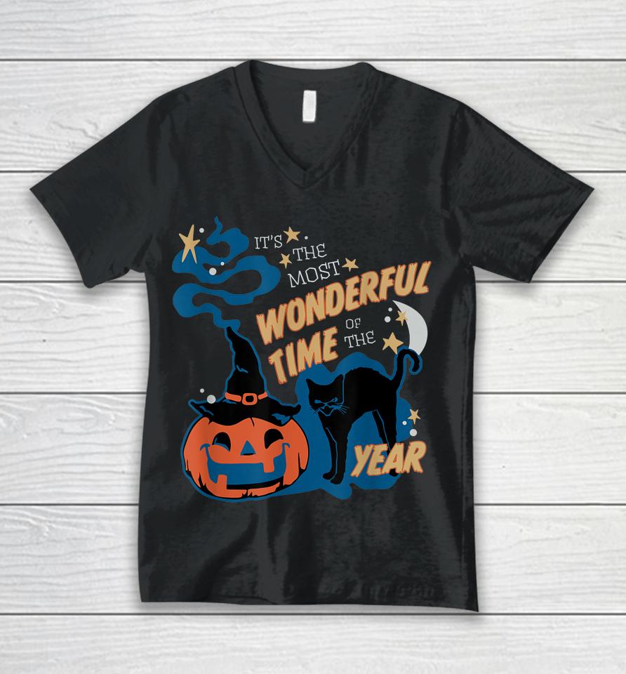 It's The Most Wonderful Time Of The Year Black Cat Halloween Unisex V-Neck T-Shirt