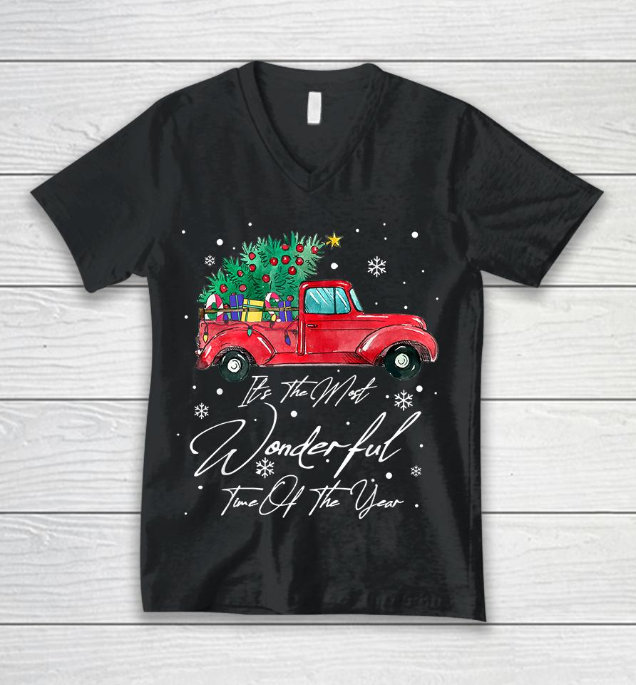 It's The Most Wonderful Time Of The Year Christmas Truck Unisex V-Neck T-Shirt