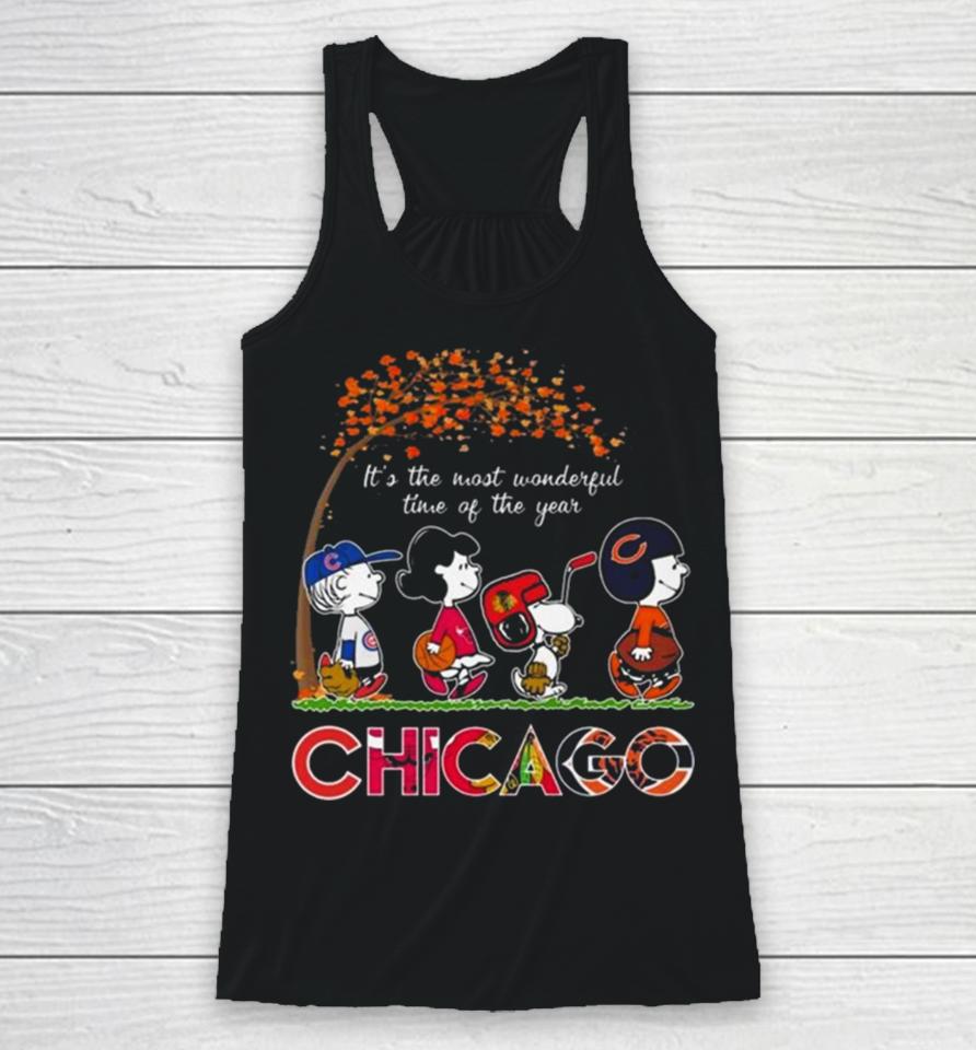 It’s The Most Wonderful Time Of The Years Chicago Bulls Bears Blackhawks Cubs 2023 Racerback Tank