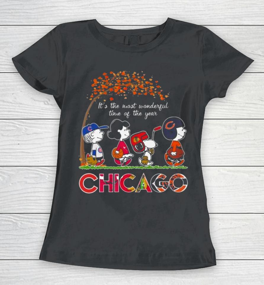 It’s The Most Wonderful Time Of The Years Chicago Bulls Bears Blackhawks Cubs 2023 Women T-Shirt