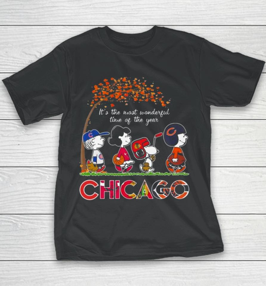 It’s The Most Wonderful Time Of The Years Chicago Bulls Bears Blackhawks Cubs 2023 Youth T-Shirt