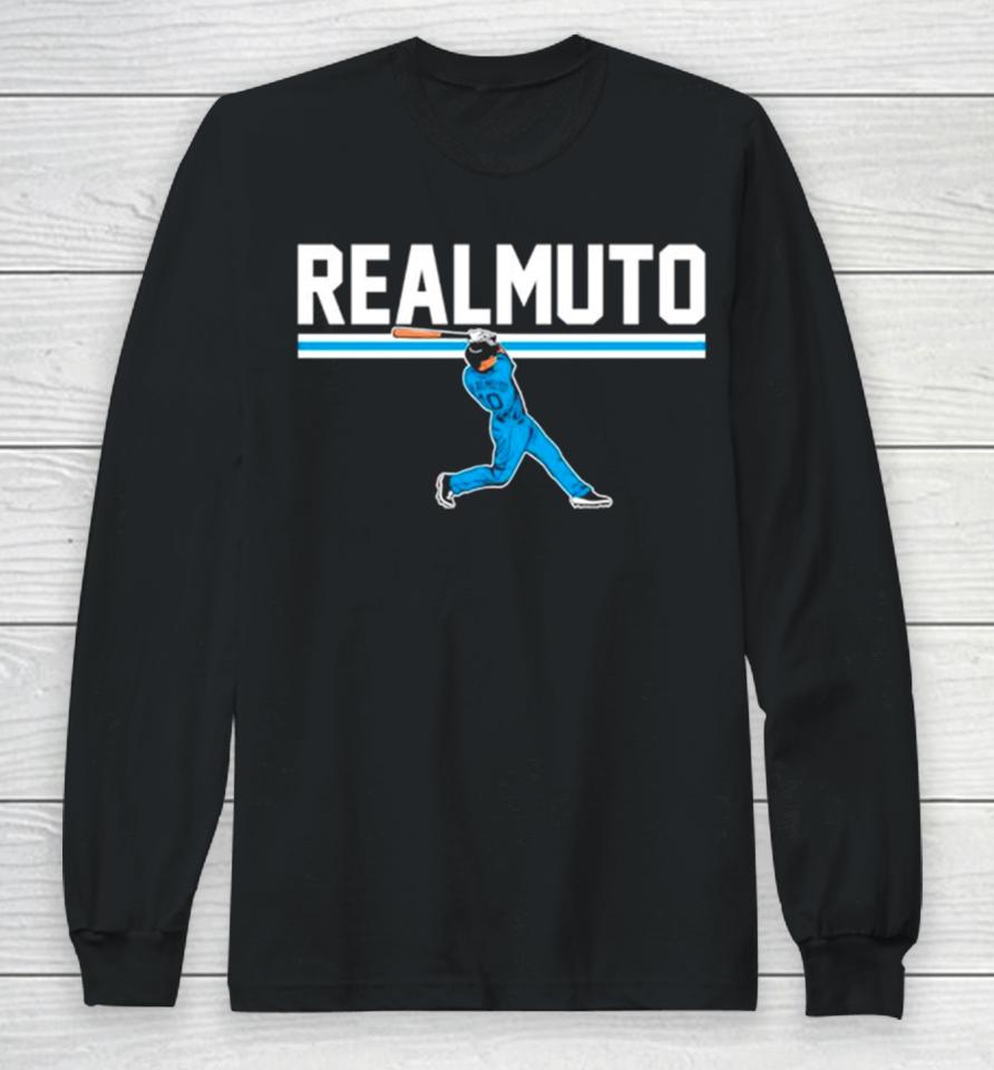 J T Realmuto Slugger Swing Philadelphia Phillies Baseball Long Sleeve T-Shirt