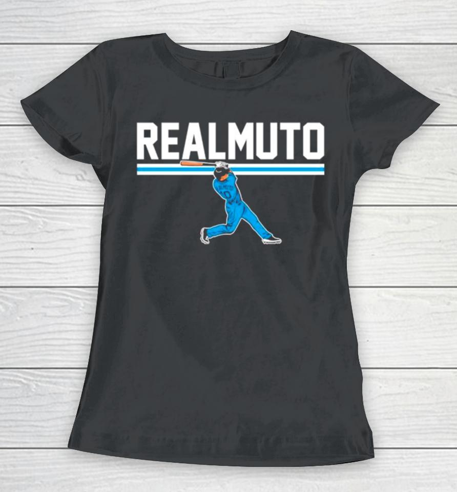 J T Realmuto Slugger Swing Philadelphia Phillies Baseball Women T-Shirt