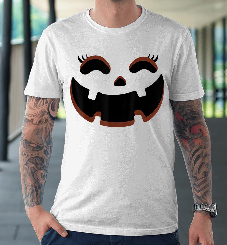 Jack O Lantern Face Pumpkin Eyelashes Hallowen Premium T-Shirt