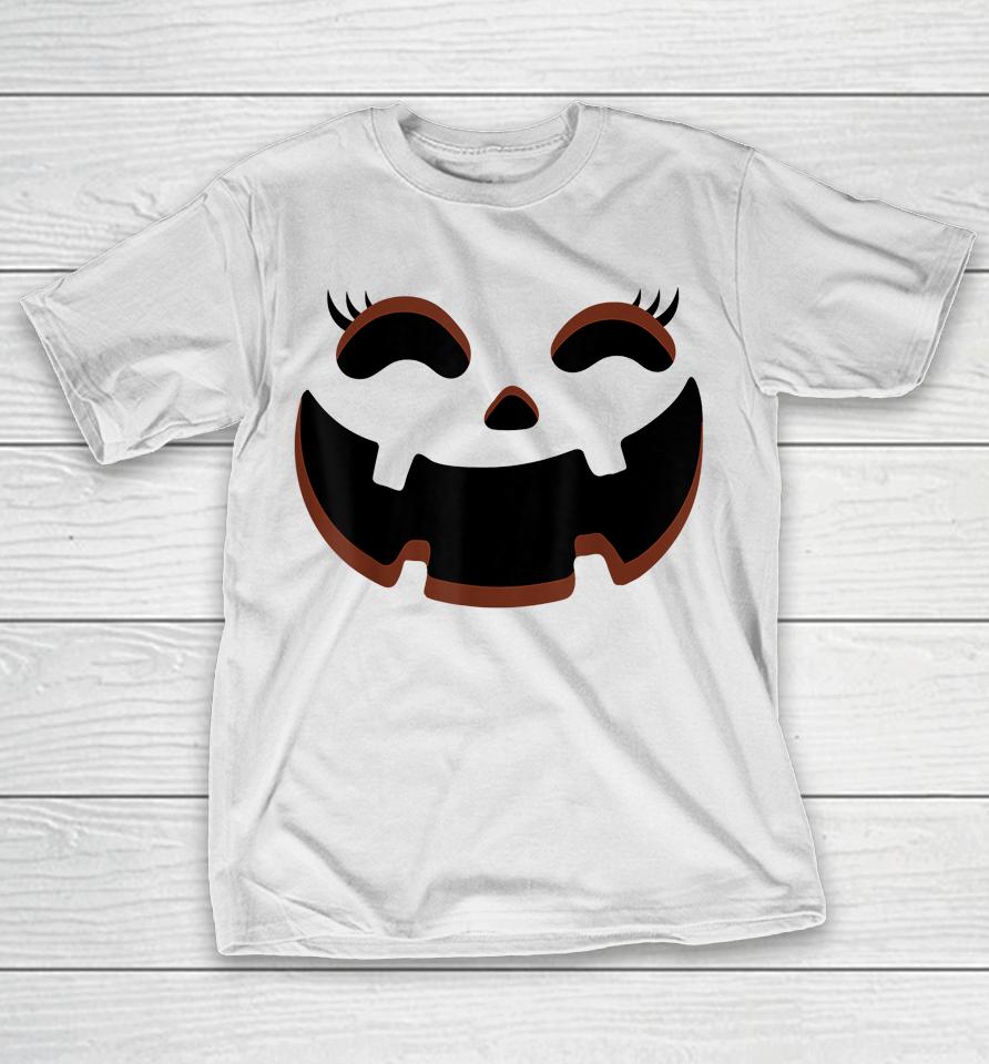 Jack O Lantern Face Pumpkin Eyelashes Hallowen T-Shirt