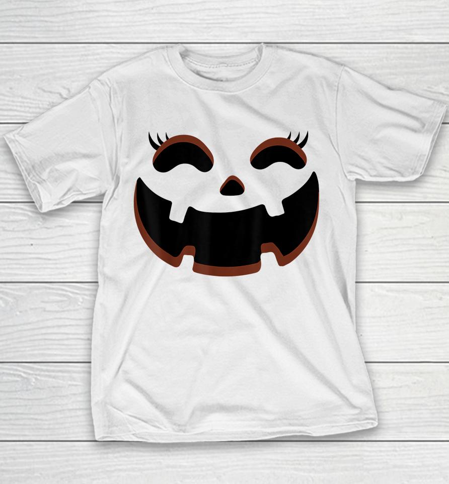 Jack O Lantern Face Pumpkin Eyelashes Hallowen Youth T-Shirt