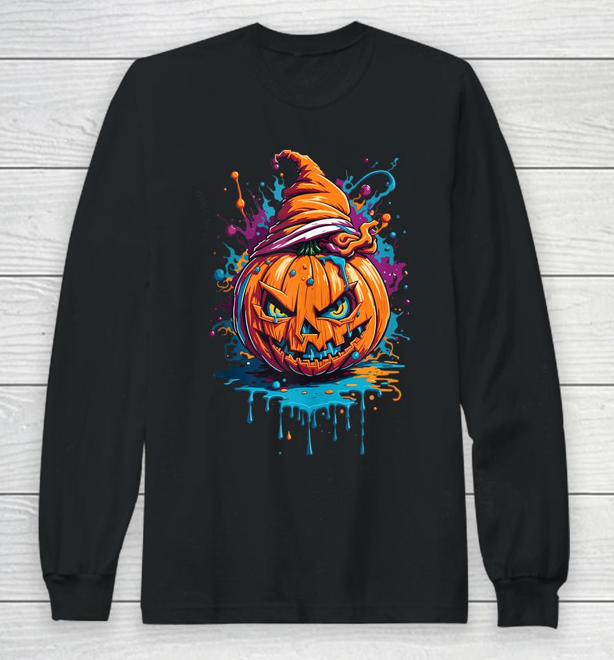 Jack O Lantern Face Pumpkin Scary Halloween Long Sleeve T-Shirt