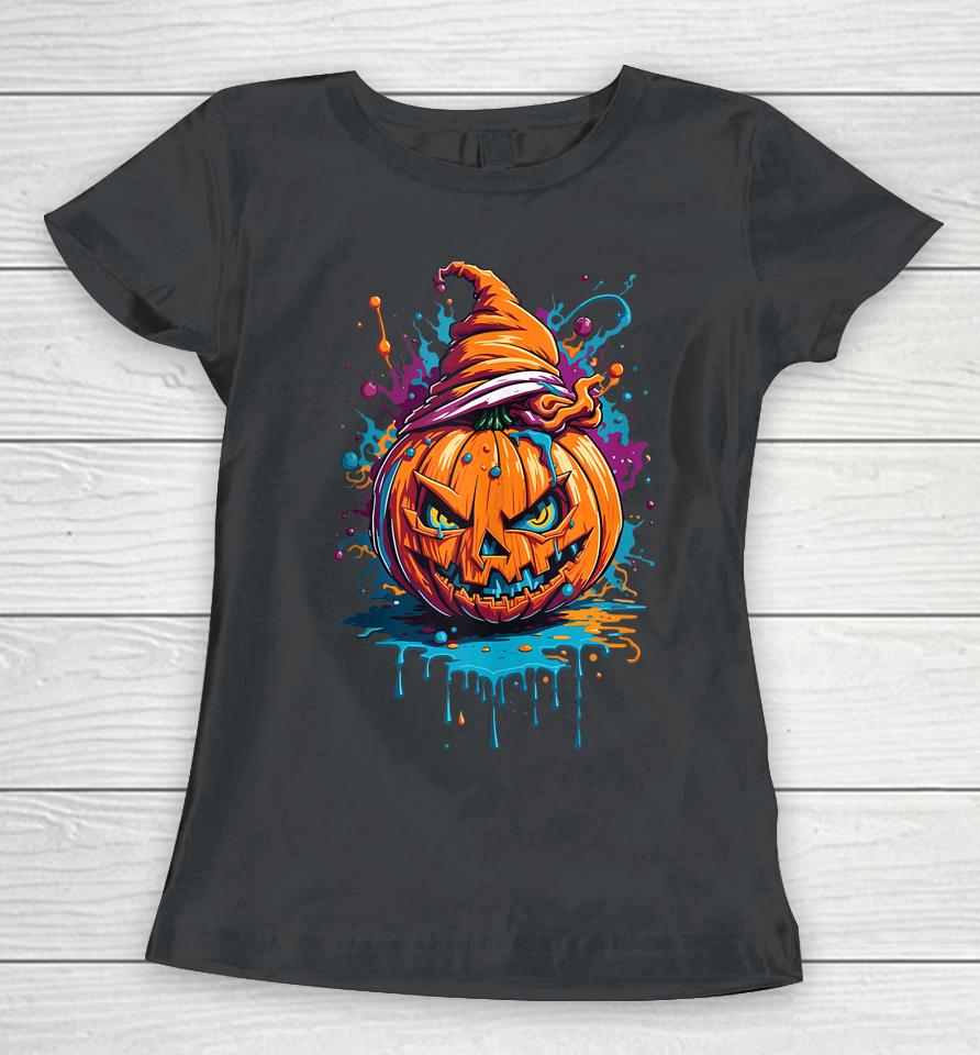 Jack O Lantern Face Pumpkin Scary Halloween Women T-Shirt