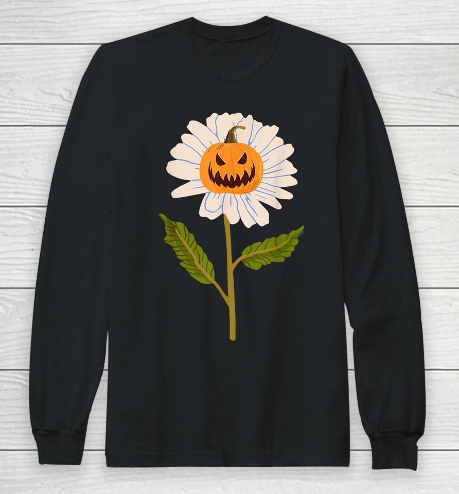 Jack O Lantern Halloween Pumpkin Daisy Flower Long Sleeve T-Shirt