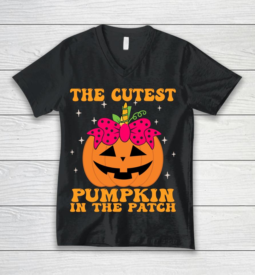 Jack O' Lantern Halloween Pumpkin Unicorn Unisex V-Neck T-Shirt