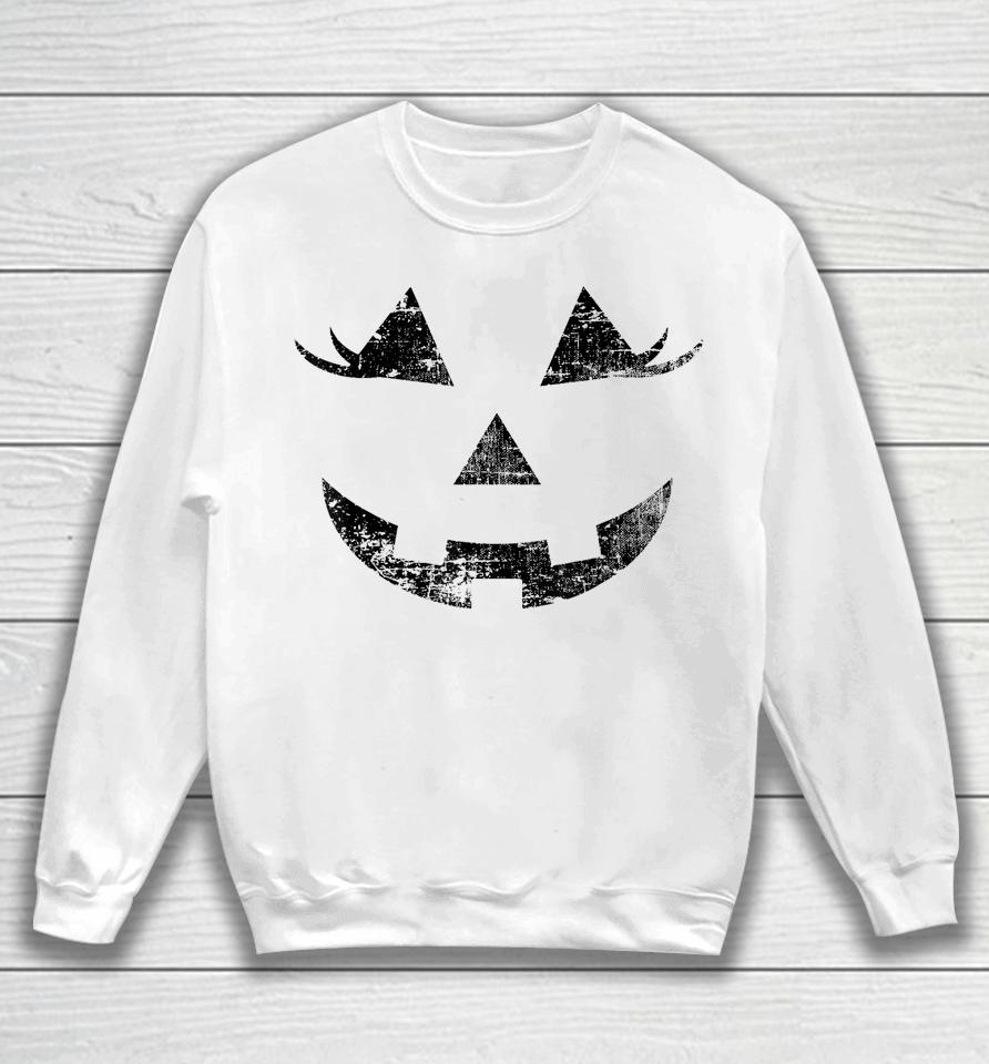 Jack O Lantern Pumpkin Eyelashes Face Vintage Halloween Sweatshirt