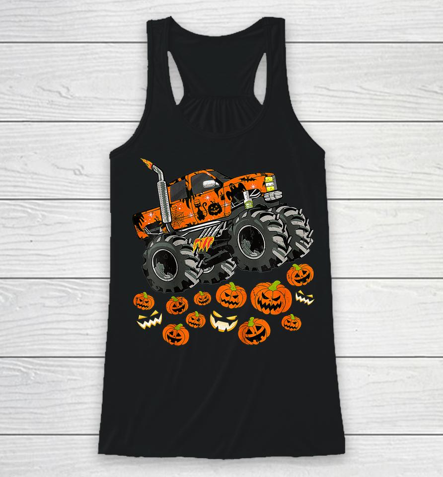 Jack O Lantern Pumpkin Monster Truck Halloween Racerback Tank