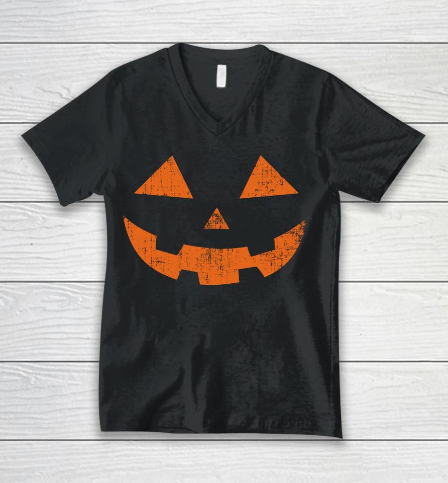 Jack O Lantern Scary Halloween Pumpkin Face Unisex V-Neck T-Shirt