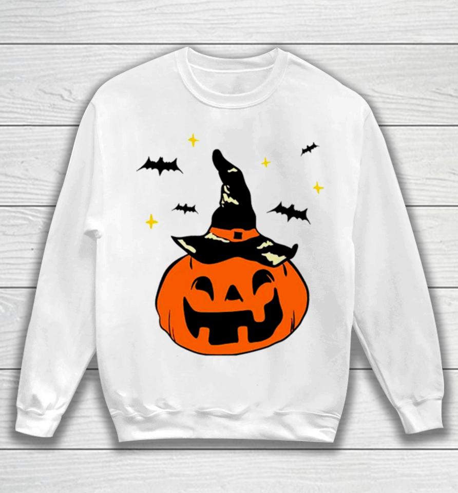 Jack O’ Lantern Witches Hat And Bats Sweatshirt