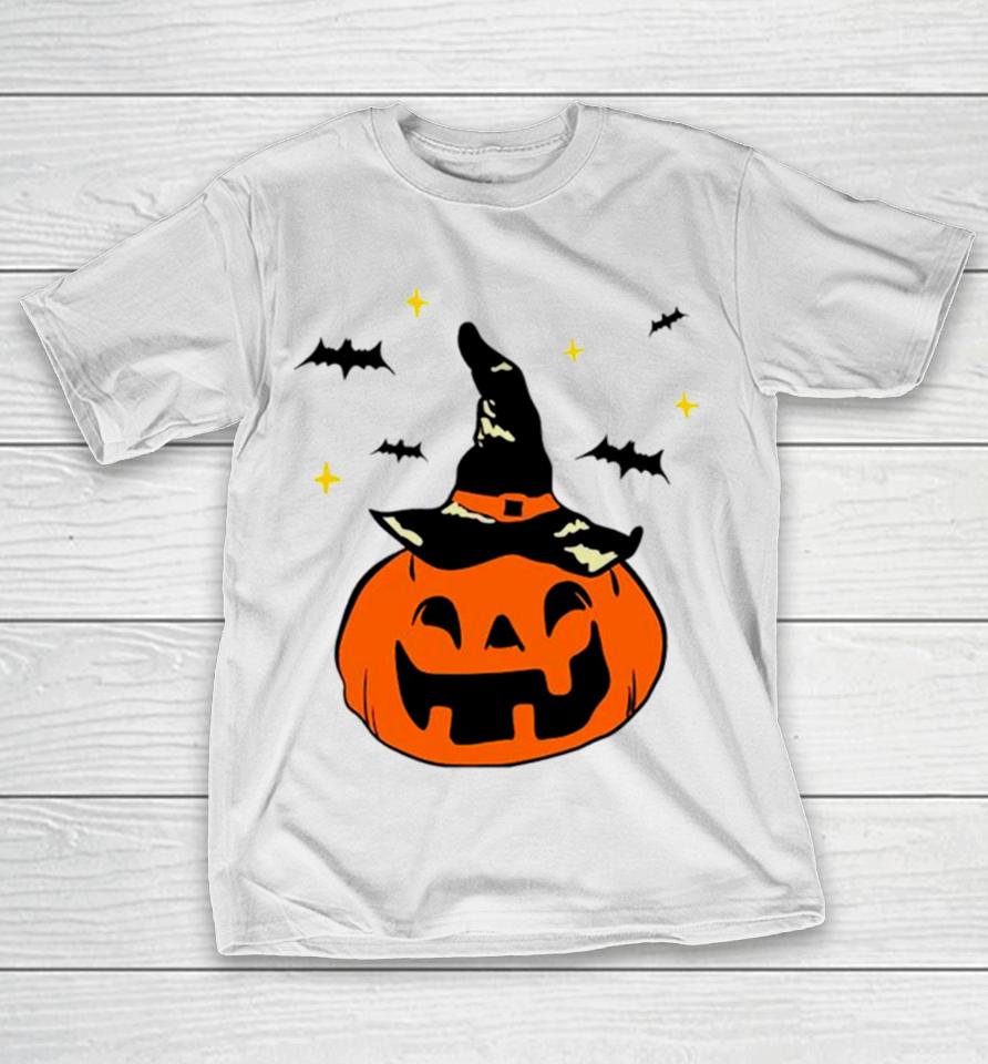 Jack O’ Lantern Witches Hat And Bats T-Shirt