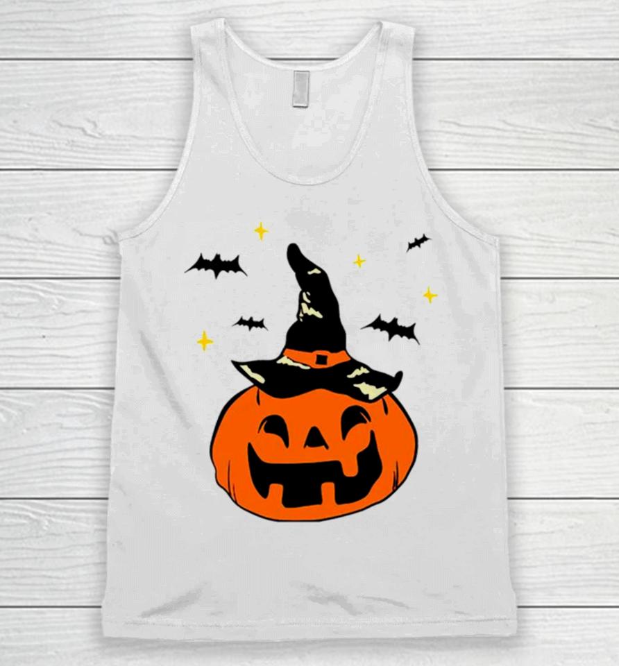 Jack O’ Lantern Witches Hat And Bats Unisex Tank Top