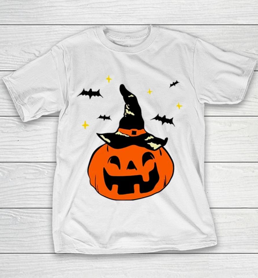 Jack O’ Lantern Witches Hat And Bats Youth T-Shirt