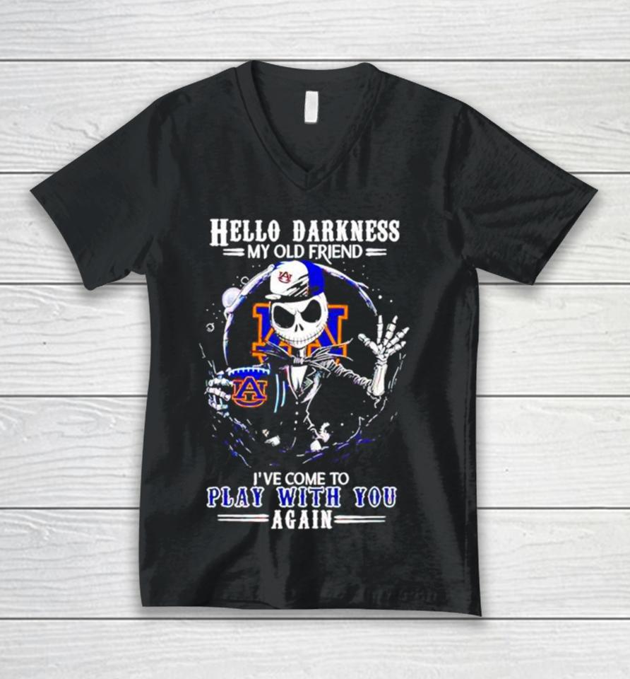 Jack Skellington Auburn Tigers Hello Darkness My Old Friend I’ve Come To Play With You Again Unisex V-Neck T-Shirt