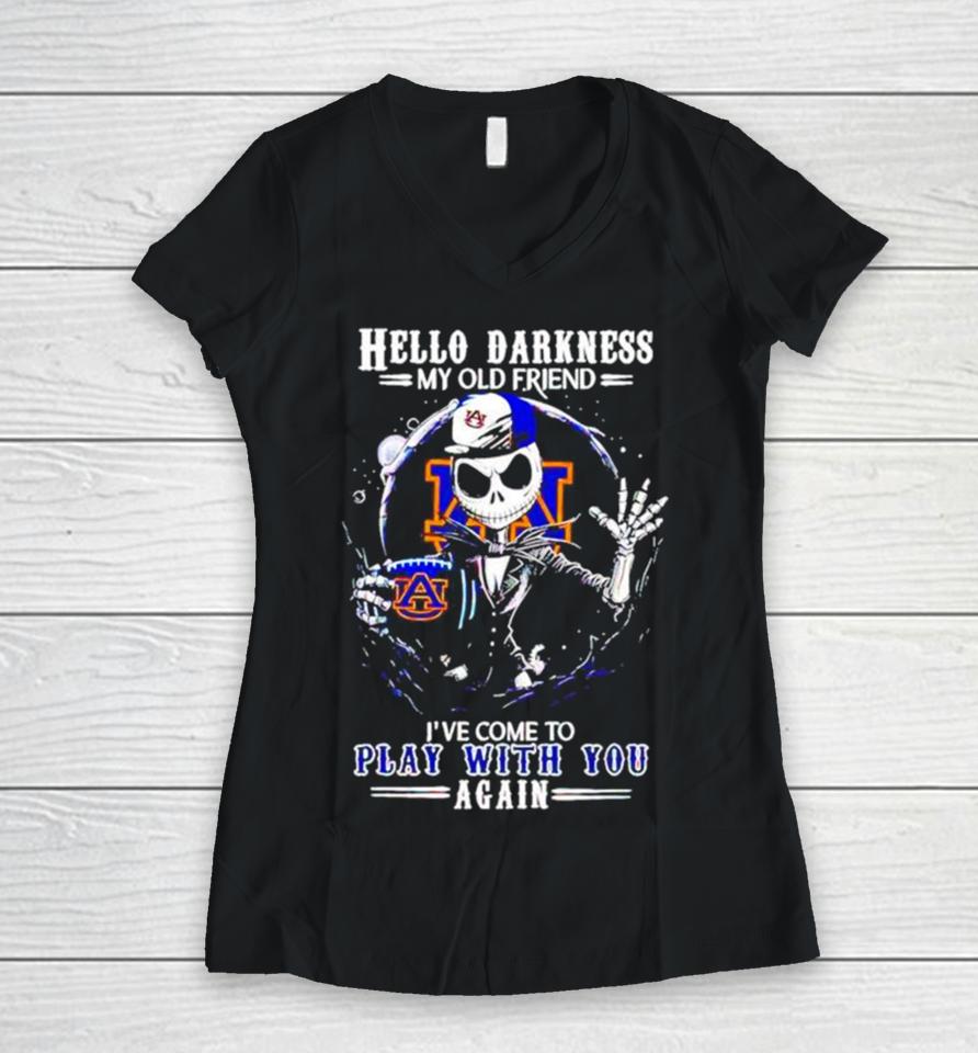 Jack Skellington Auburn Tigers Hello Darkness My Old Friend I’ve Come To Play With You Again Women V-Neck T-Shirt