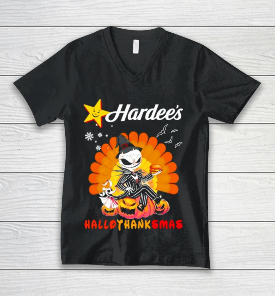 Jack Skellington Hardee’s Hallothanksmas Halloween Unisex V-Neck T-Shirt