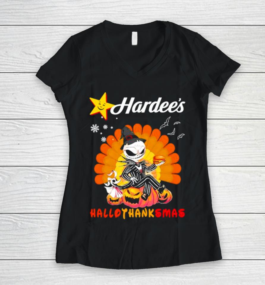 Jack Skellington Hardee’s Hallothanksmas Halloween Women V-Neck T-Shirt