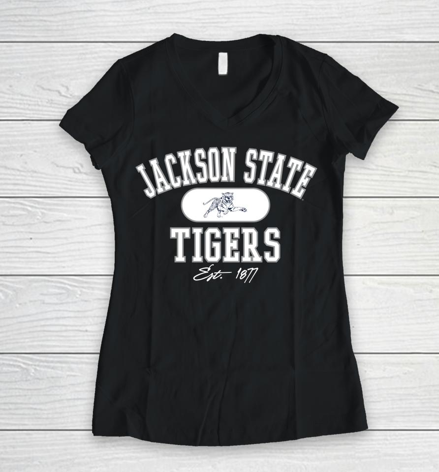 Jackson State Tigers Varsity Logo Women V-Neck T-Shirt