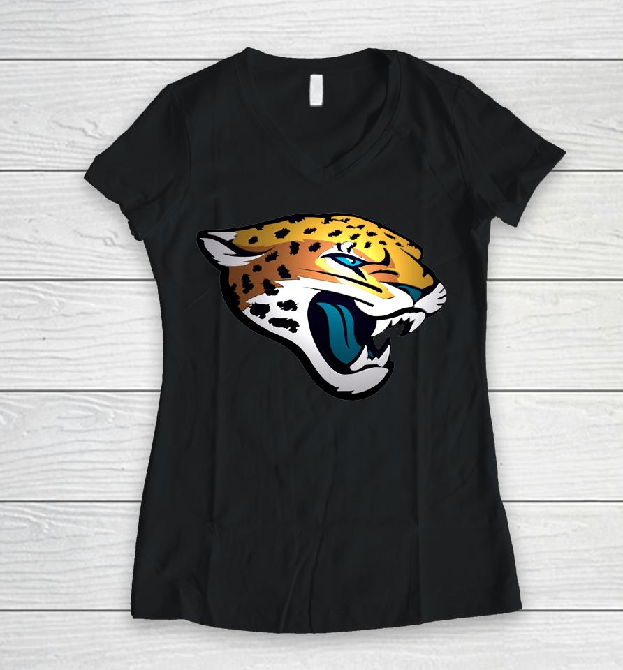 Jacksonville Jaguars Fanatics Branded Black Big And Tall Primary Team Logo Women V-Neck T-Shirt