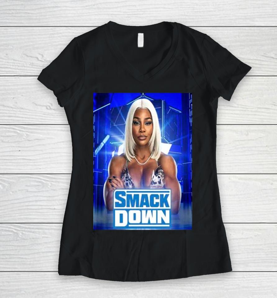 Jade Cargill On Wwe Smackdown Friday 8 7C On Fox Women V-Neck T-Shirt