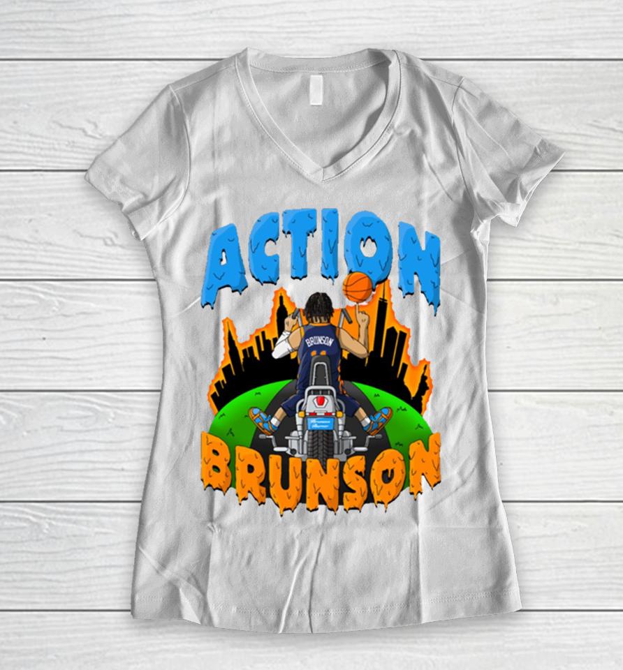 Jalen Brunson New York Knicks Basketball Women V-Neck T-Shirt