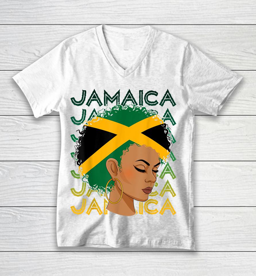 Jamaican Black Girls Jamaica Flag Hair Womens Woman Unisex V-Neck T-Shirt