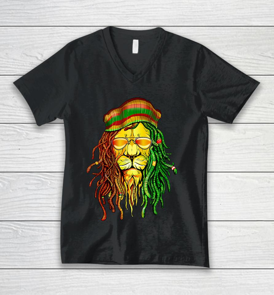 Jamaican Lion Reggae Music Unisex V-Neck T-Shirt