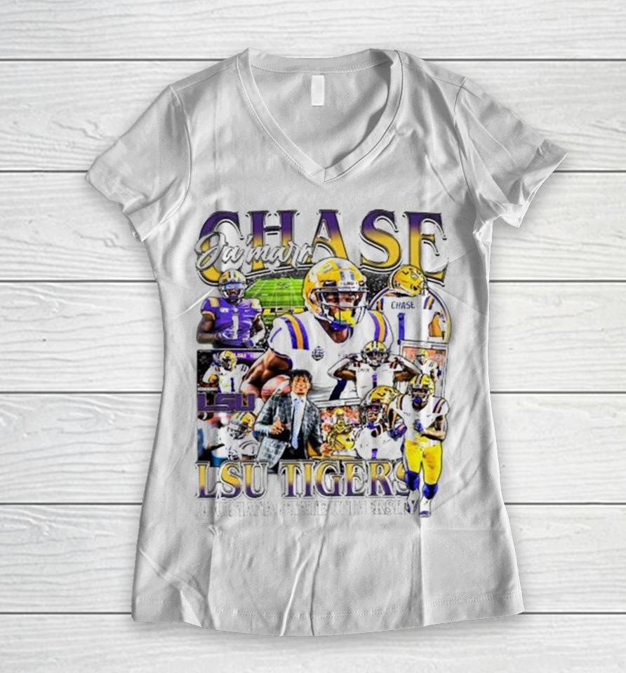 Ja’marr Chase Player Lsu Tigers Football Vintage 2023 Women V-Neck T-Shirt